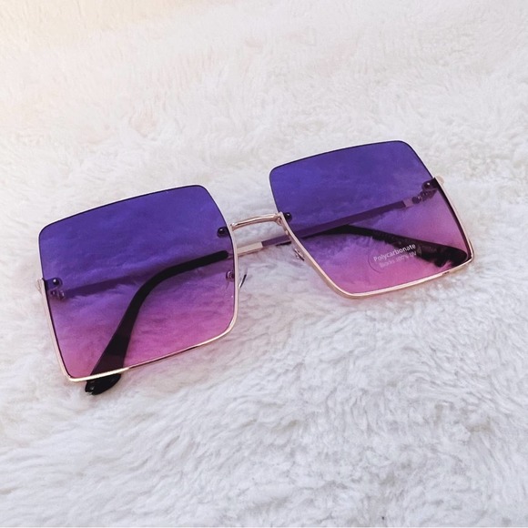 Blair Purple Rectangle Half Rim Sunglasses - Picture 4 of 10